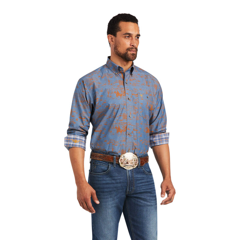 Ariat Relentless Cordage Stretch Classic Fit - Miesten Sininen/Ruskea Paidat ( TUPFGW-392 )